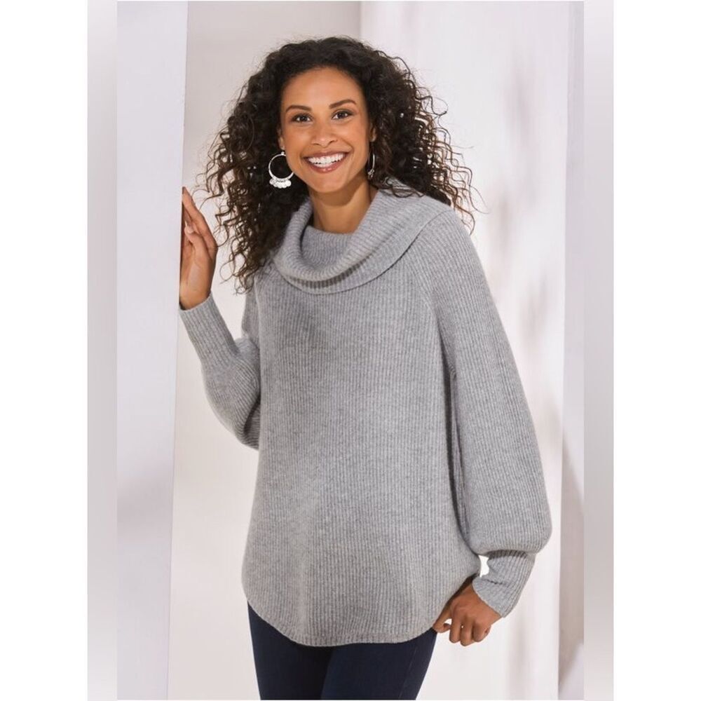 NWT Soft Surroundings Heather Grey Calanthe Cashmere Pullover Sweater Sz M Cozy